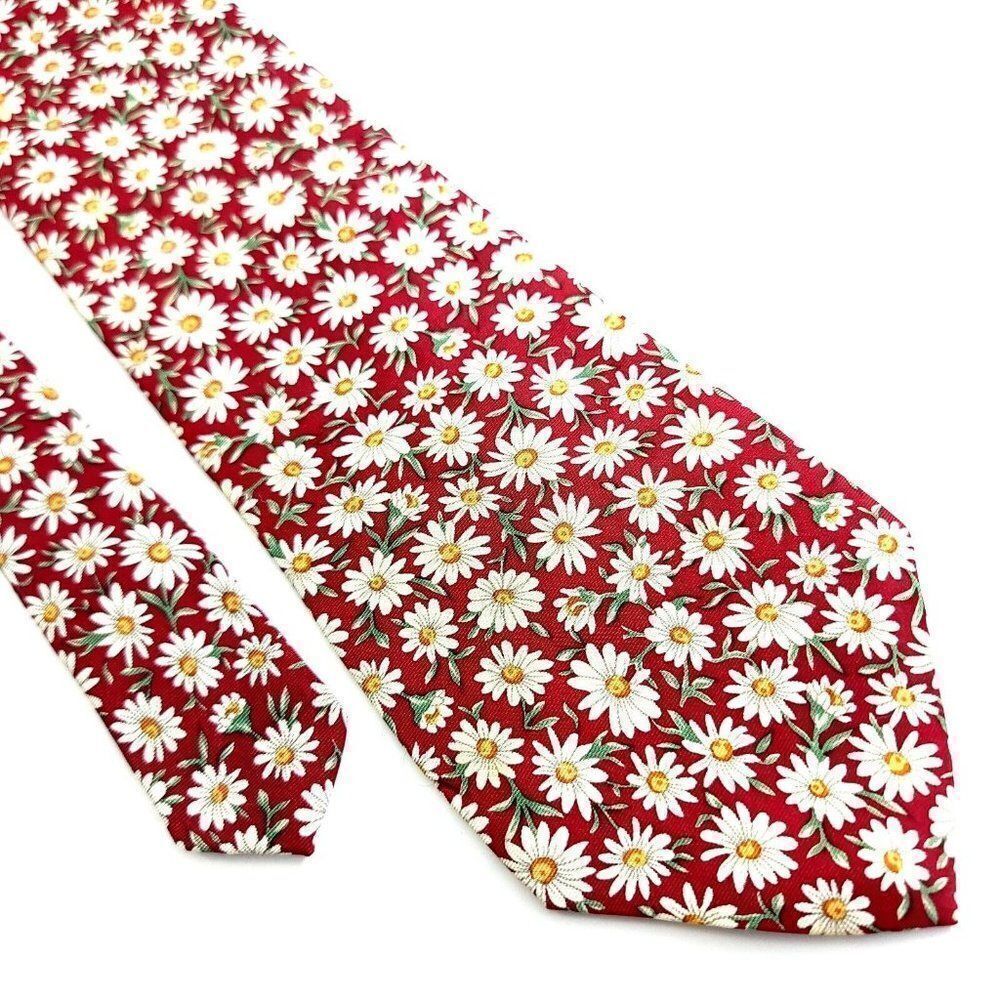 Tango‎ Max Raab Red Floral Print Short Wide Silk Tie